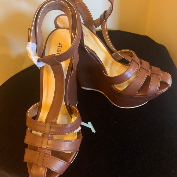 Just Fab Brown Strappy Wedge Sandal 7.5 - Picture 4 of 4